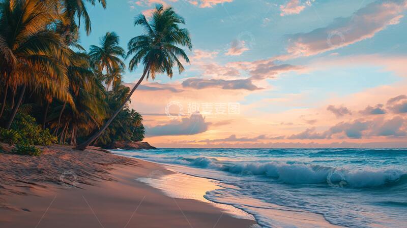 高清大图下载【趣麦麦图】海边夕阳椰树3