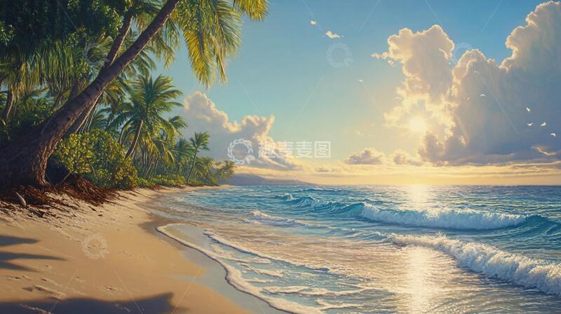 高清大图下载【趣麦麦图】唯美海岸风景插画13