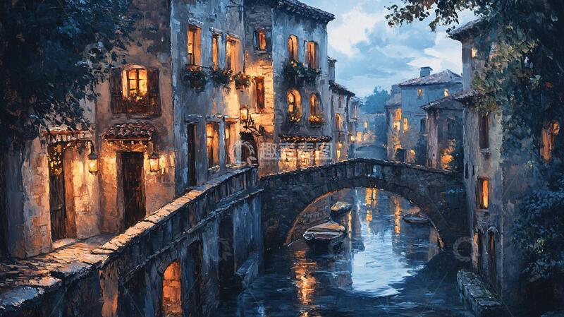 高清大图下载【趣麦麦图】小桥流水油画装饰画3