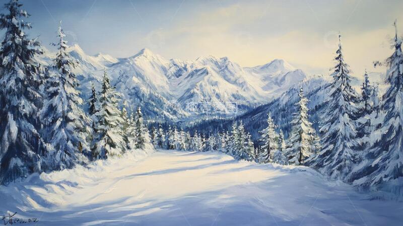 高清大图下载【趣麦麦图】绘画雪景雪景油画绘画