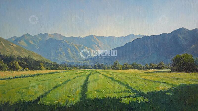 高清大图下载【趣麦麦图】稻全景画油画草原全景
