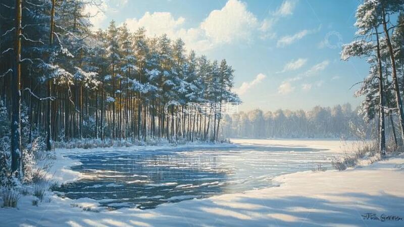 高清大图下载【趣麦麦图】电脑油画冬天不冻河4