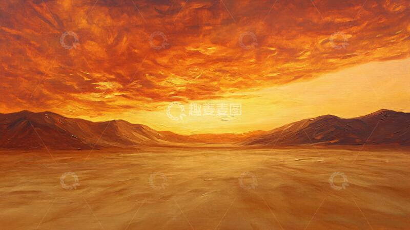 高清大图下载【趣麦麦图】日落橙黄色油画风喷绘1