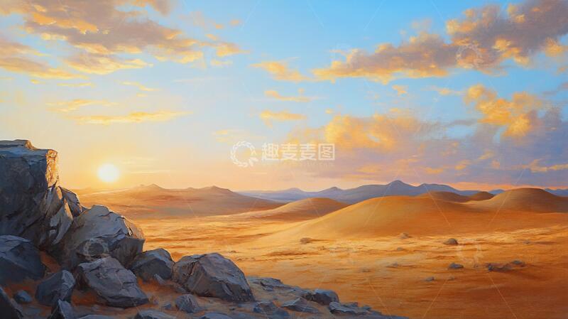 高清大图下载【趣麦麦图】戈壁滩插画插画场景风景