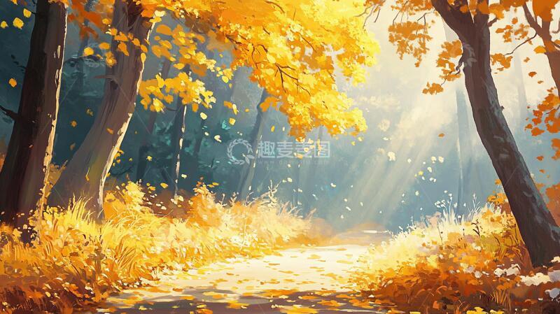 高清大图下载【趣麦麦图】秋天森林画唯美秋色11