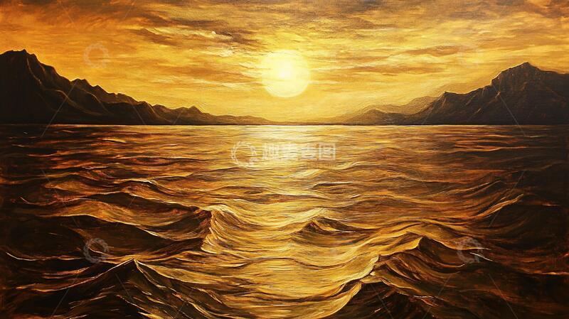 高清大图下载【趣麦麦图】金光万丈油画1