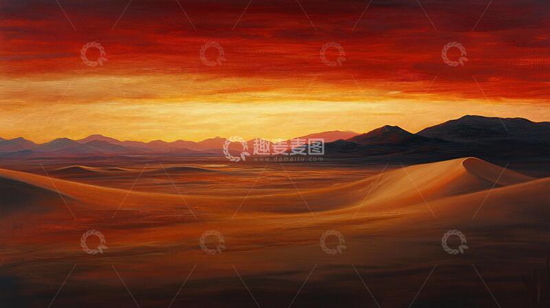 高清大图下载【趣麦麦图】撒哈拉油画插画大漠油画