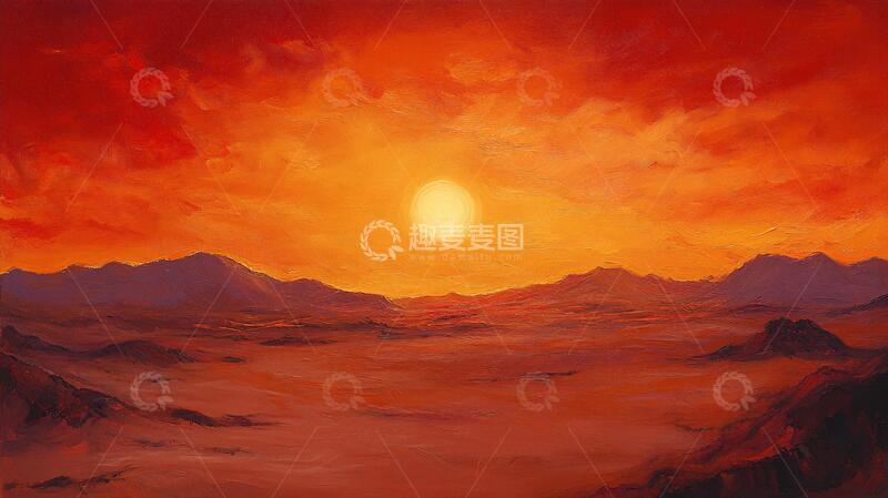 高清大图下载【趣麦麦图】插画红日插画落日油画