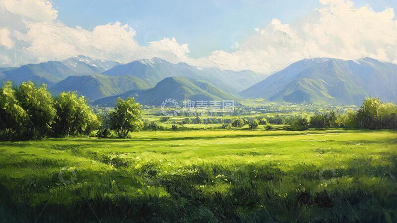 高清大图下载【趣麦麦图】草地原画草原原画手绘