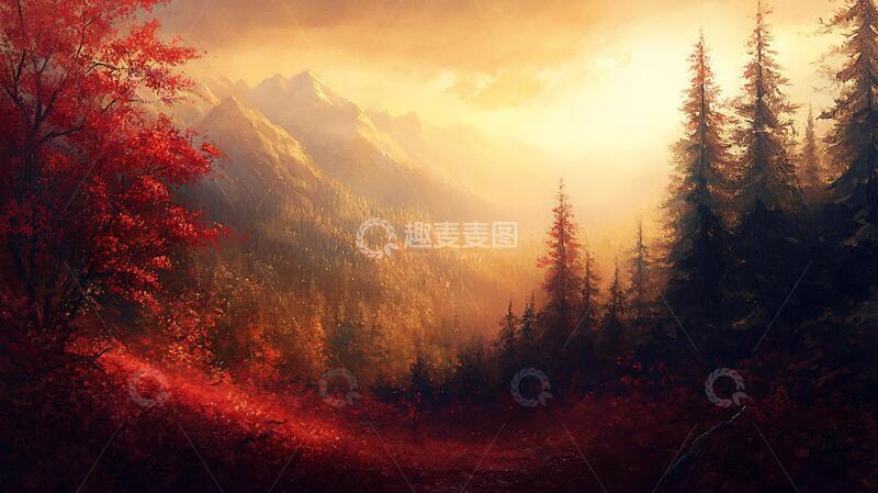 高清大图下载【趣麦麦图】秋天森林画秋天壁纸9