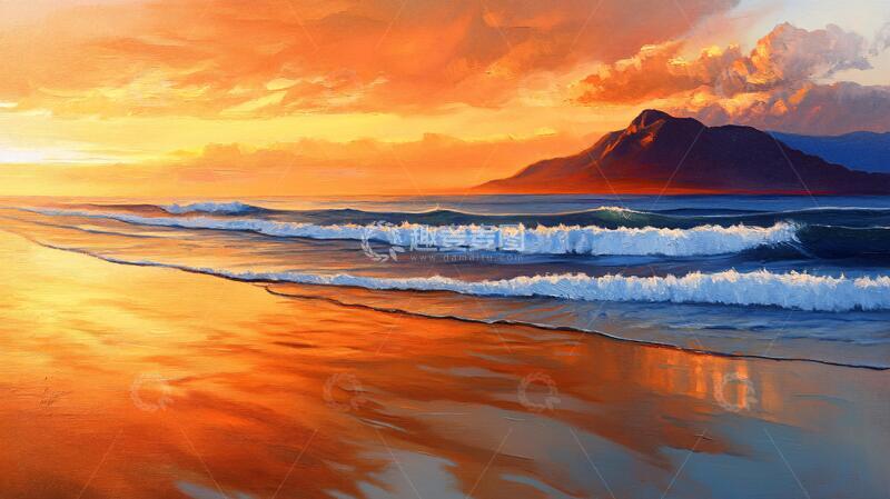 高清大图下载【趣麦麦图】海边落日插画35