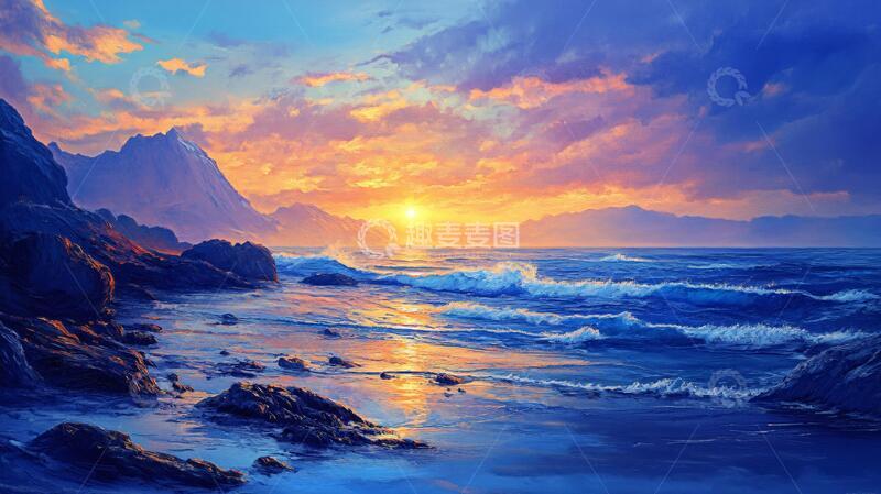 高清大图下载【趣麦麦图】唯美大海风景油画