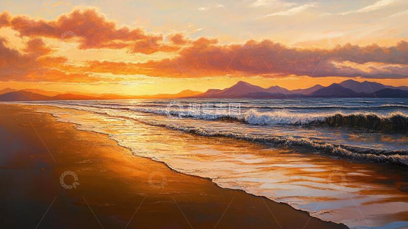 高清大图下载【趣麦麦图】海边日落油画4