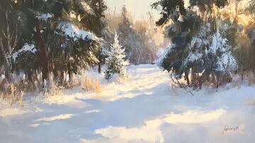 雪景油画油画雪景飞雪1