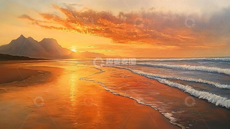 高清大图下载【趣麦麦图】海边橙色云彩自然风景2