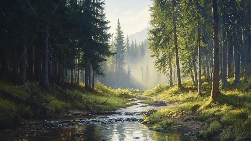 深林大场景森林场景油画