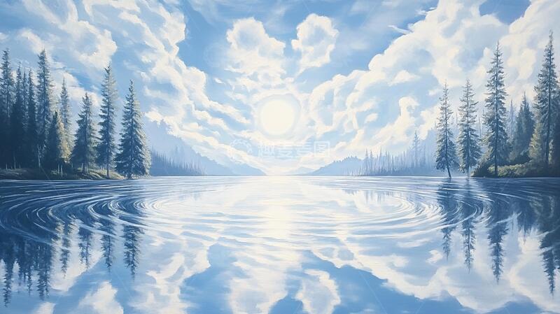 高清大图下载【趣麦麦图】湖面插画巨幅插画壁画