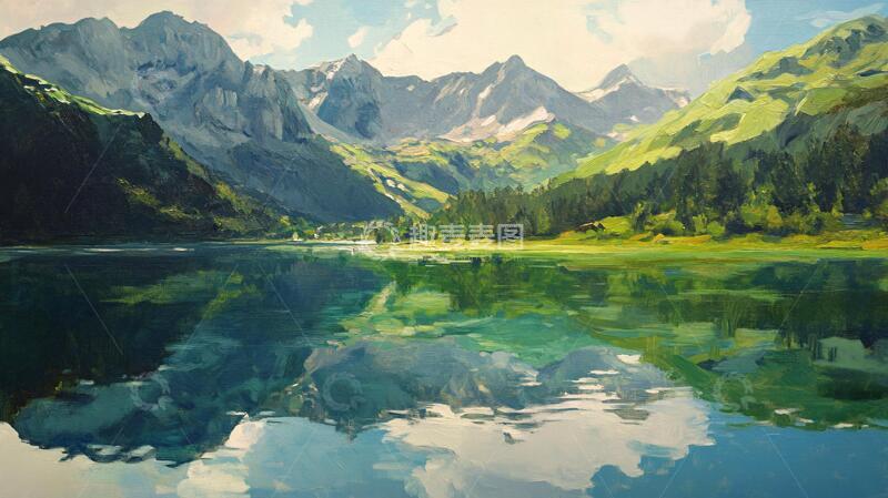 高清大图下载【趣麦麦图】厚涂景色风景油画水粉