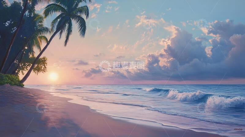 高清大图下载【趣麦麦图】唯美海岸风景插画8