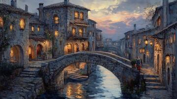 小桥流水油画装饰画2