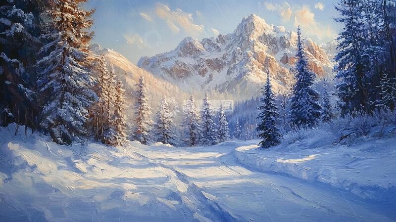 高清大图下载【趣麦麦图】雪景油画油画雪景飞雪
