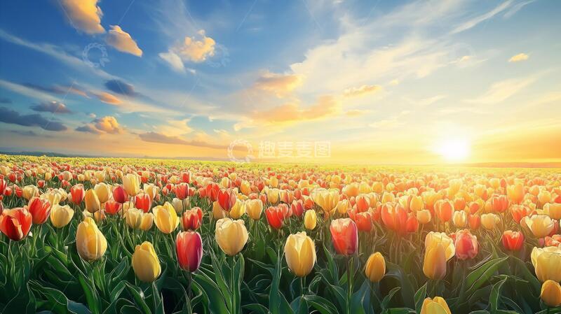 高清大图下载【趣麦麦图】夕阳下的郁金香2