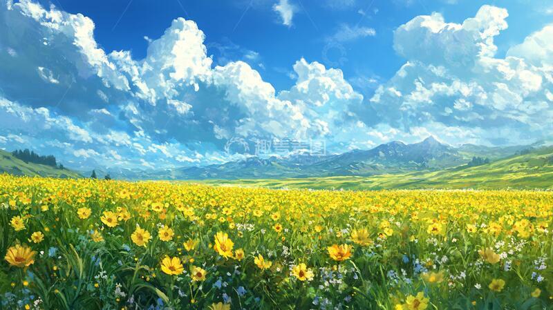 高清大图下载【趣麦麦图】宽幅蓝天花海