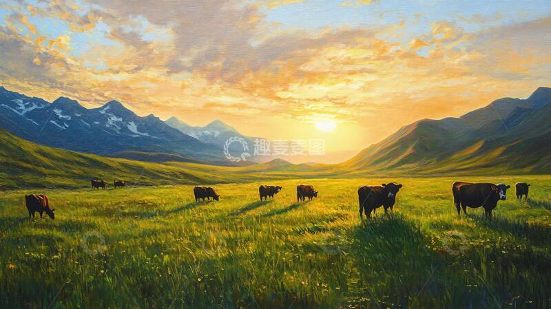 高清大图下载【趣麦麦图】放牧全景画草原牧场巨幅