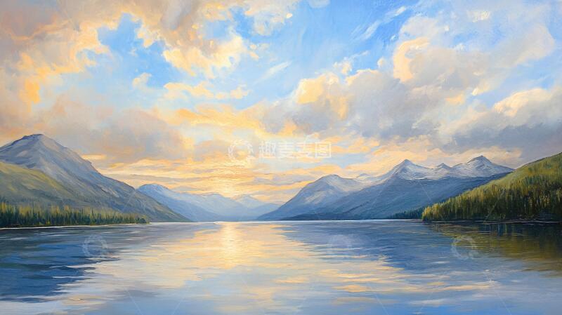 高清大图下载【趣麦麦图】宽屏风景画插画油画宽幅