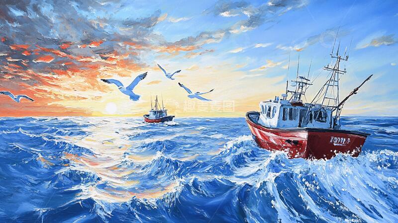 高清大图下载【趣麦麦图】渔船包装插画3