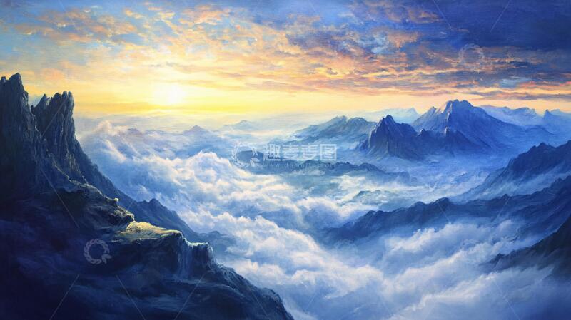 高清大图下载【趣麦麦图】云海油画素材1