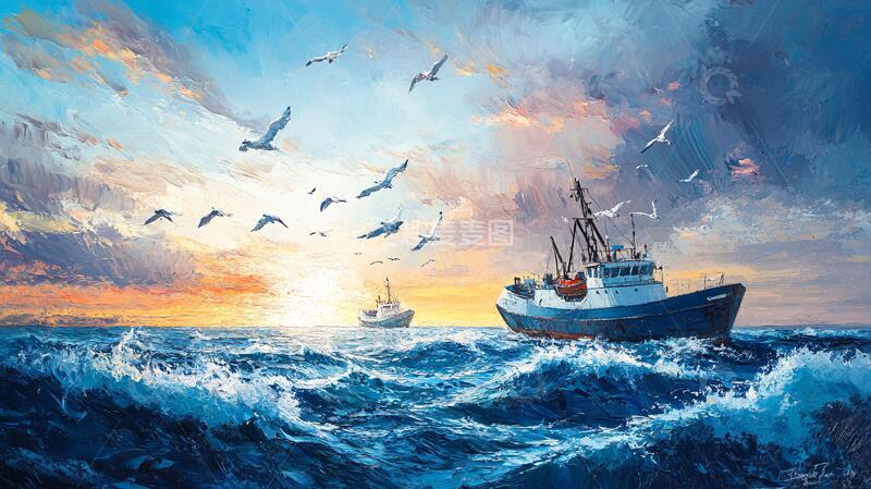 高清大图下载【趣麦麦图】渔船包装插画2