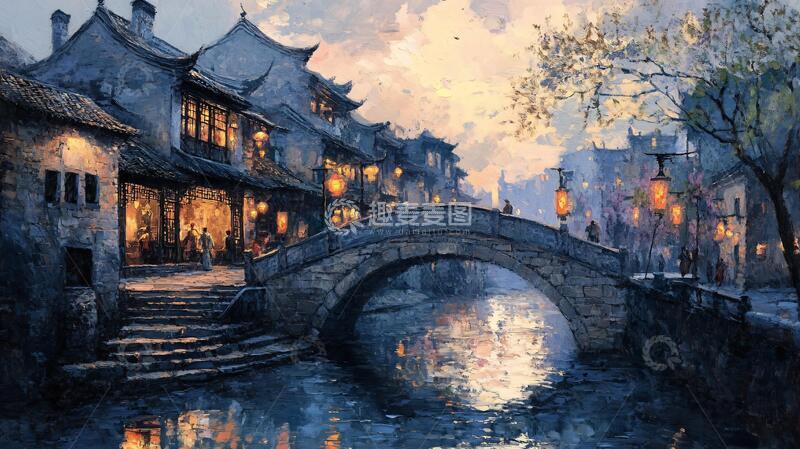 高清大图下载【趣麦麦图】乌镇水彩水彩油画插画