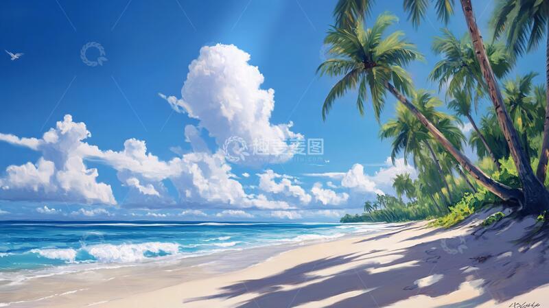 高清大图下载【趣麦麦图】动漫海边海边插画唯美1