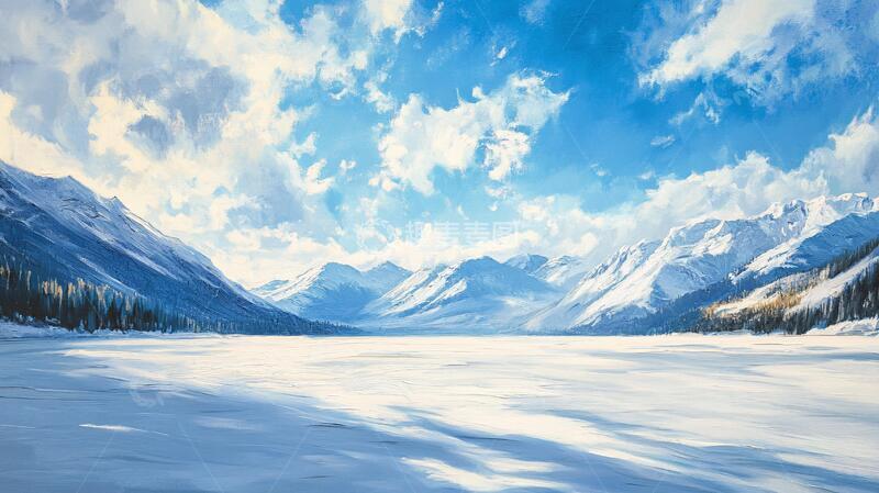 高清大图下载【趣麦麦图】雪山原画巨幅电脑雪原