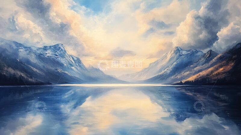 高清大图下载【趣麦麦图】宽屏风景画壁纸油画群山