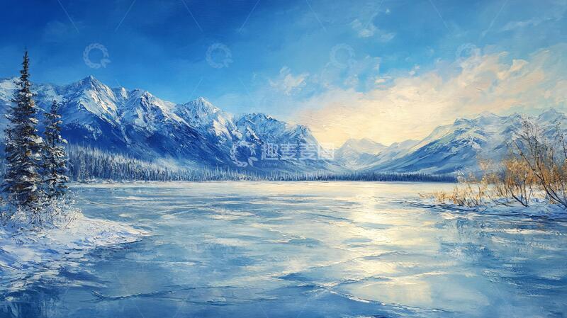 高清大图下载【趣麦麦图】电脑油画冬天不冻河3