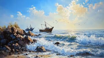 欧美手绘海景油画1