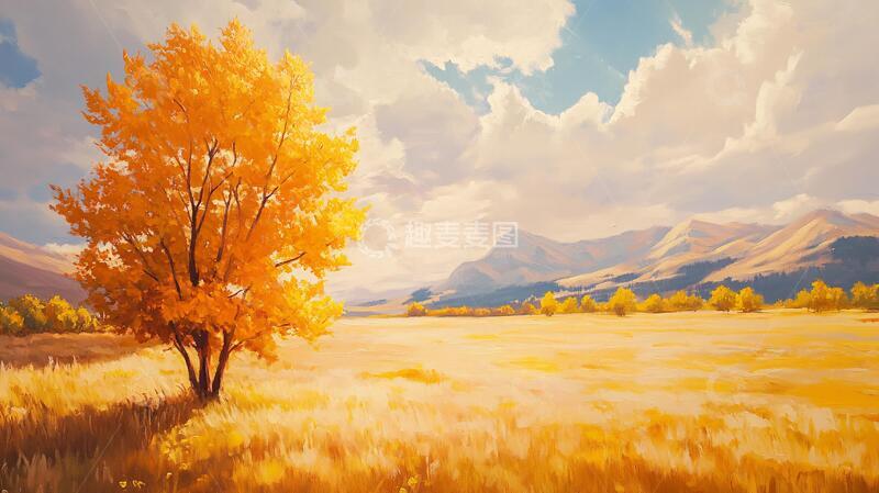 高清大图下载【趣麦麦图】秋季原野一棵树1