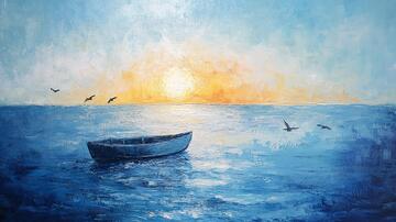 小船油画油画小船日落