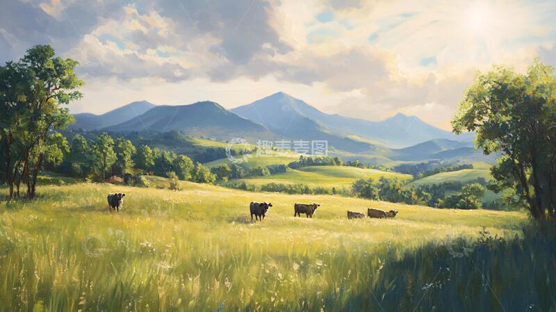 高清大图下载【趣麦麦图】草地原画草地原画宽幅