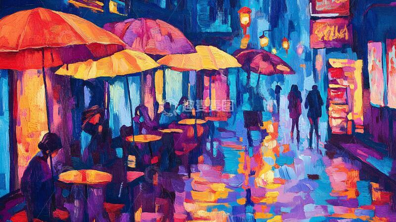 高清大图下载【趣麦麦图】雨巷插画插画街道油画