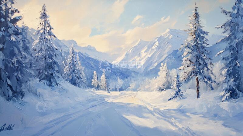 高清大图下载【趣麦麦图】雪山原画雪景插画原画