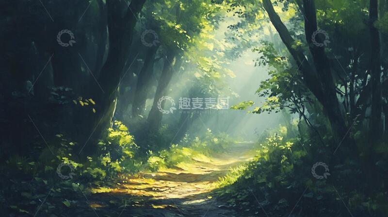高清大图下载【趣麦麦图】林间小道手绘6