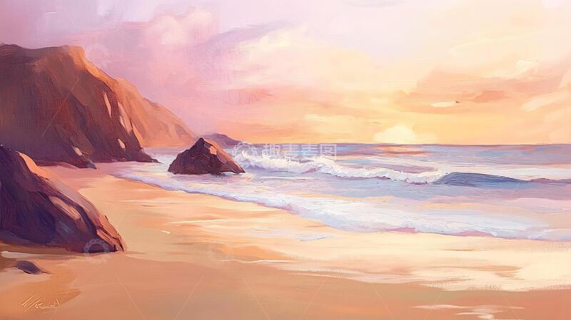 高清大图下载【趣麦麦图】海边落日插画34