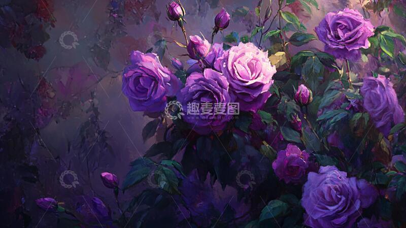 高清大图下载【趣麦麦图】玫瑰油画玫瑰花卉
