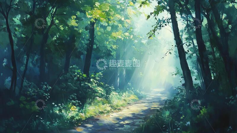 高清大图下载【趣麦麦图】林间小道手绘7