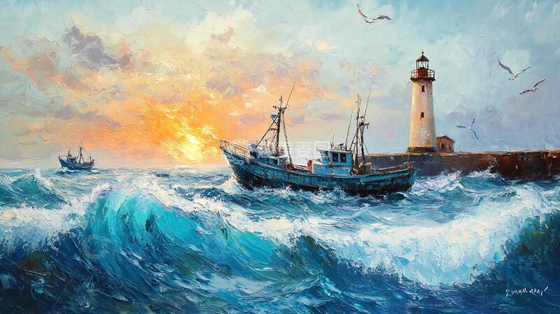 高清大图下载【趣麦麦图】渔船包装插画