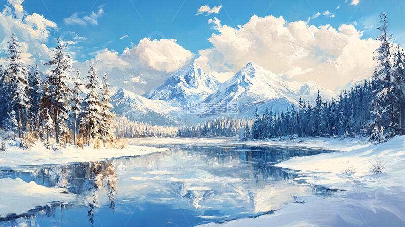 高清大图下载【趣麦麦图】宽屏风景画河流原画宽幅