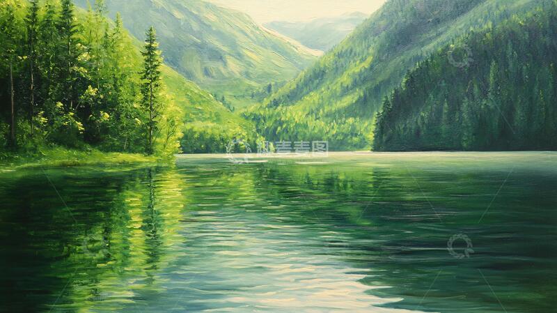 高清大图下载【趣麦麦图】绿水风景画绿色宽幅风光